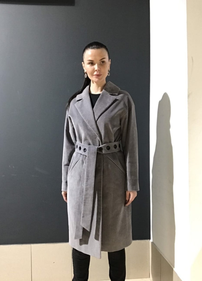 Пальто из вельвета в сером цвете модель № 731/1 в кредит