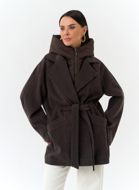 Женское пальто со съемный капюшоном