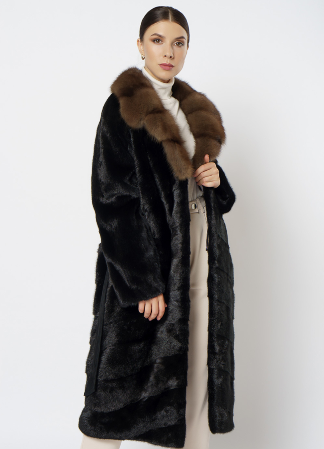 Черная шуба с куницей модель № 1217 универмаг малина