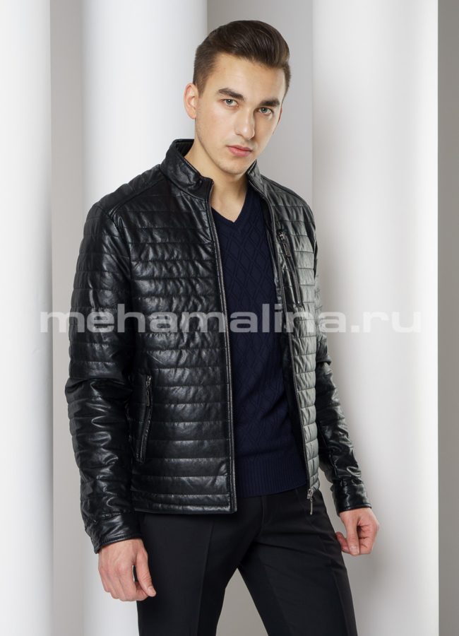 Куртка из эко кожи черного цвета на молнии модель № 607 в кредит