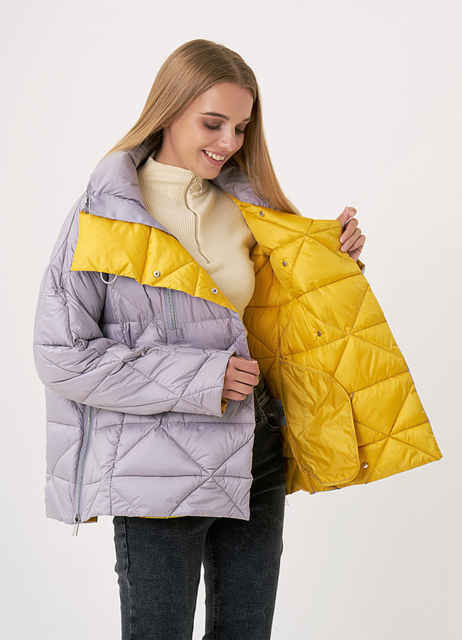 фото Укороченный серый пуховик модель № 110134