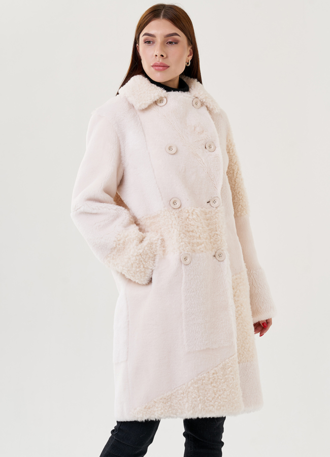 Светлое пальто из искусственного меха модель № 79327 универмаг малина