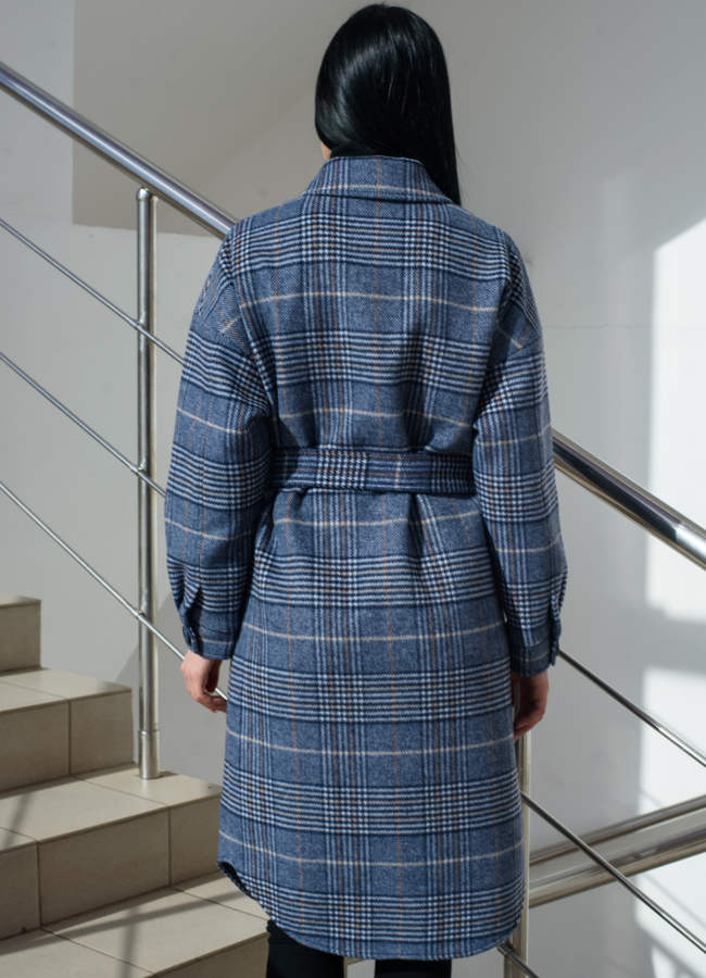 Женское пальто - рубашка синего цвета модель № 21837 универмаг малина