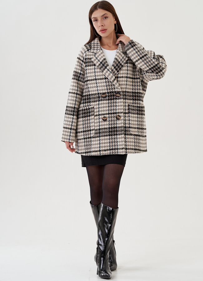 Укороченное двубортное пальто модель № 81425 универмаг малина