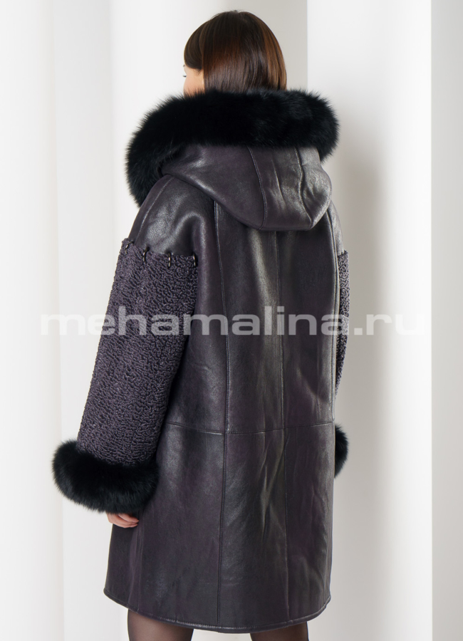 фото Удлиненная дубленка из эко кожи цвета графит модель № 7752