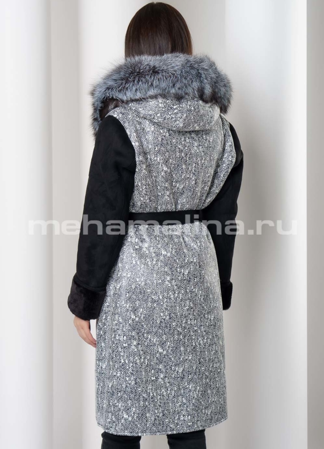 фото Дубленка из эко меха с капюшоном  модель № 1607