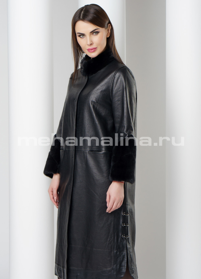 Плащ с отделкой из норки модель № K-434 универмаг малина