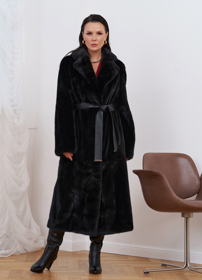 Женская норковая шуба с поясом модель № 27542 универмаг малина