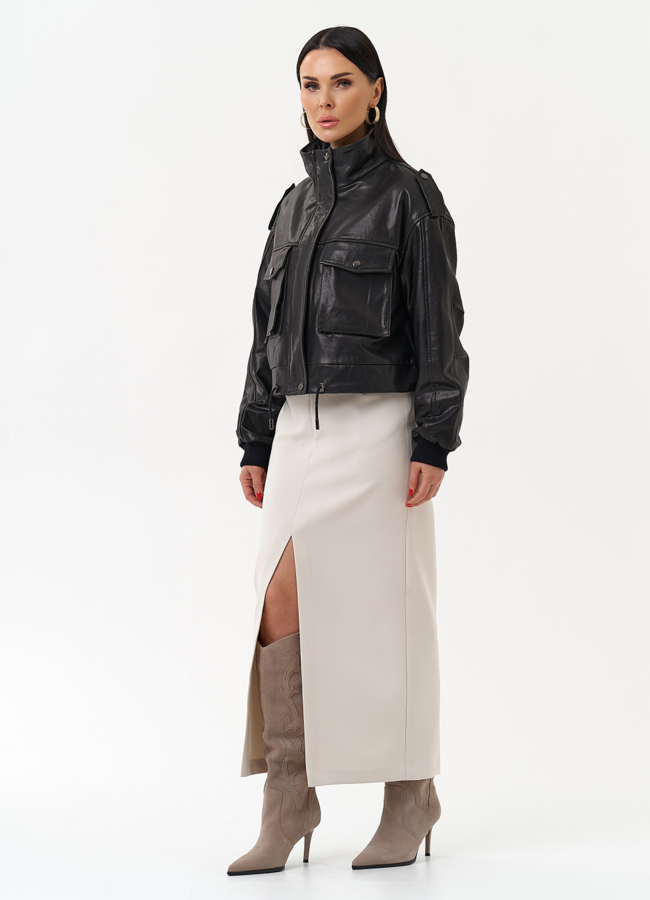 Женская куртка бомбер из натуральной кожи модель № 30096 в рассрочку