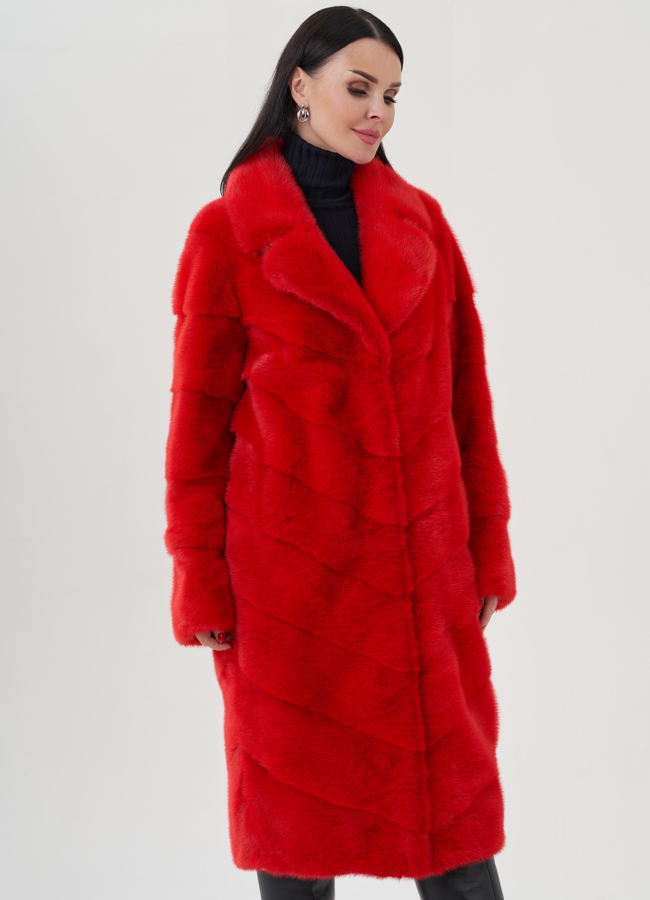 Шуба из меха норки красного цвета модель № 24818 универмаг малина