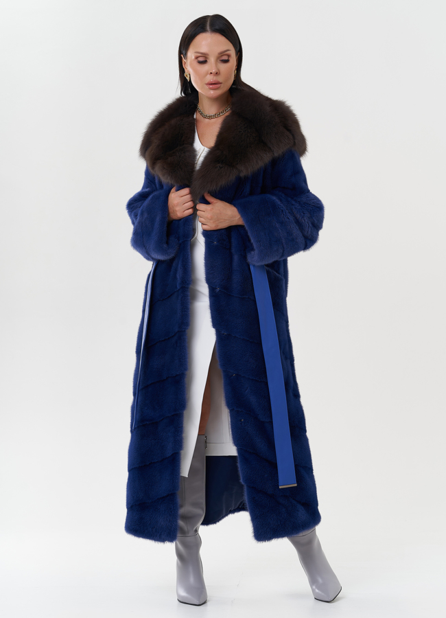 Шуба из норки с капюшоном из меха куницы модель № 27568 универмаг малина