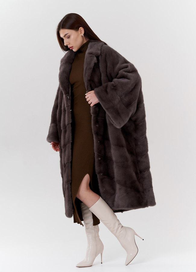 Норковая шуба с английским воротником  модель № 23816 универмаг малина