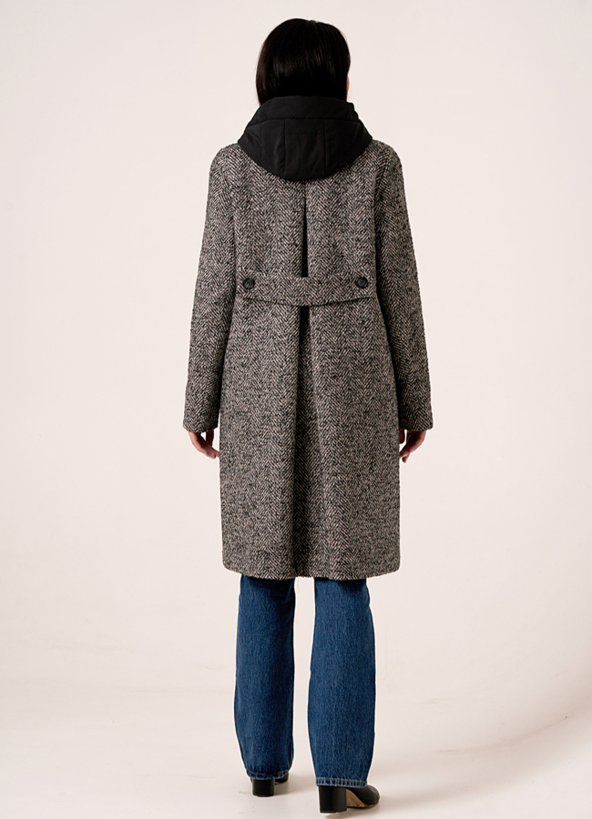 фото Расклешенное пальто на кнопках в сером цвете модель № 413