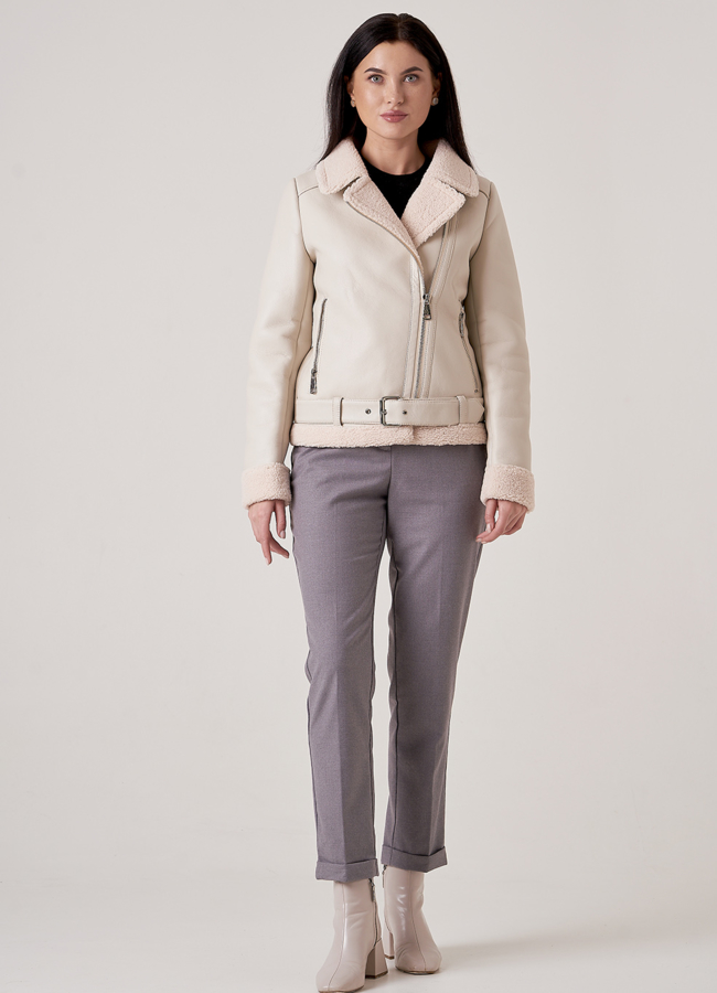 Светлая дубленка пилот из эко кожи модель № 18811 в рассрочку