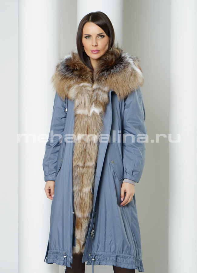 Парка с капюшоном отделка блюфрост, песец модель № 945 меха малина