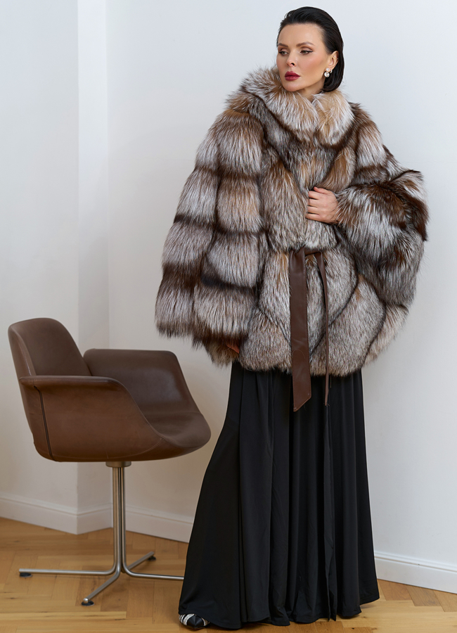 Шуба из меха лисы с поясом модель № 31857 в кредит