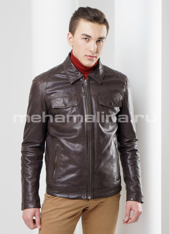 Куртка кожаная модель № KP-140 меха малина