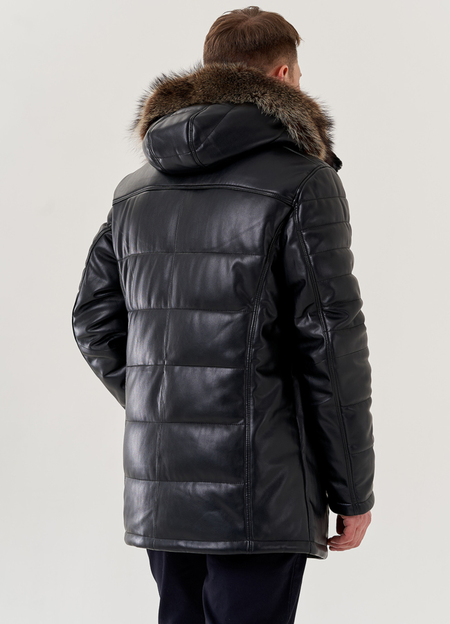 Пуховик из эко кожи с капюшоном  модель № 79606 в рассрочку