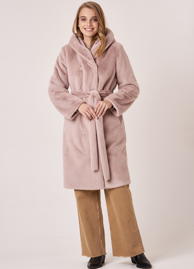 Двусторонняя эко шуба с капюшоном модель № 19355 универмаг малина