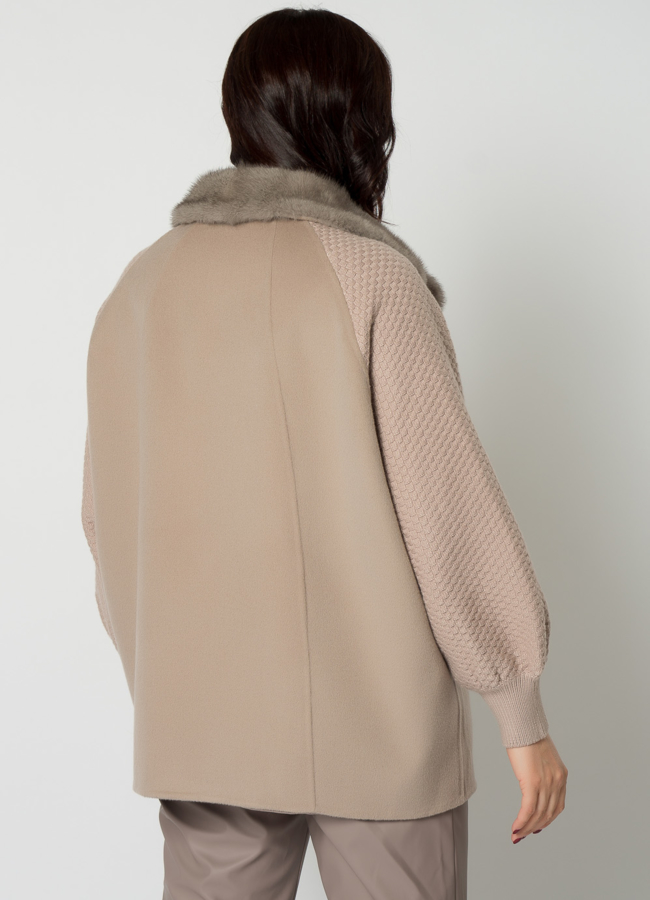 Кардиган бежевого цвета с отделкой из норки модель № 21665 в рассрочку