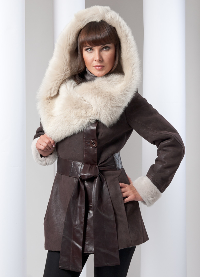 Дубленка модель № D-5 меха малина