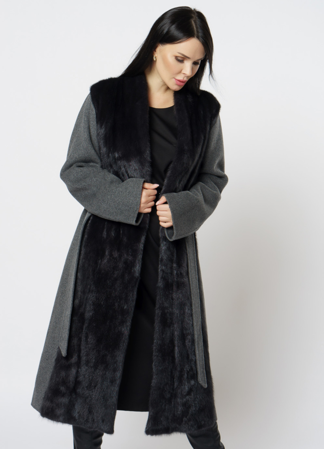 Пальто комбинированное с мехом норки модель № 1950 универмаг малина