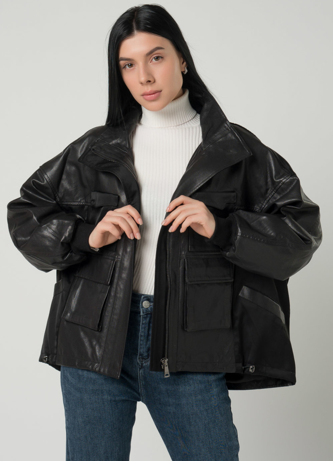 Женская кожаная рубашка-оверсайз модель № 22339 универмаг малина