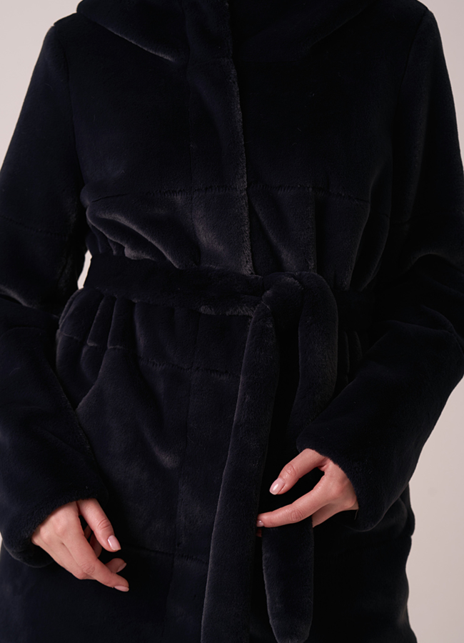 Шуба из искусственного меха двусторонняя синего цвета  модель №  1062 универмаг малина