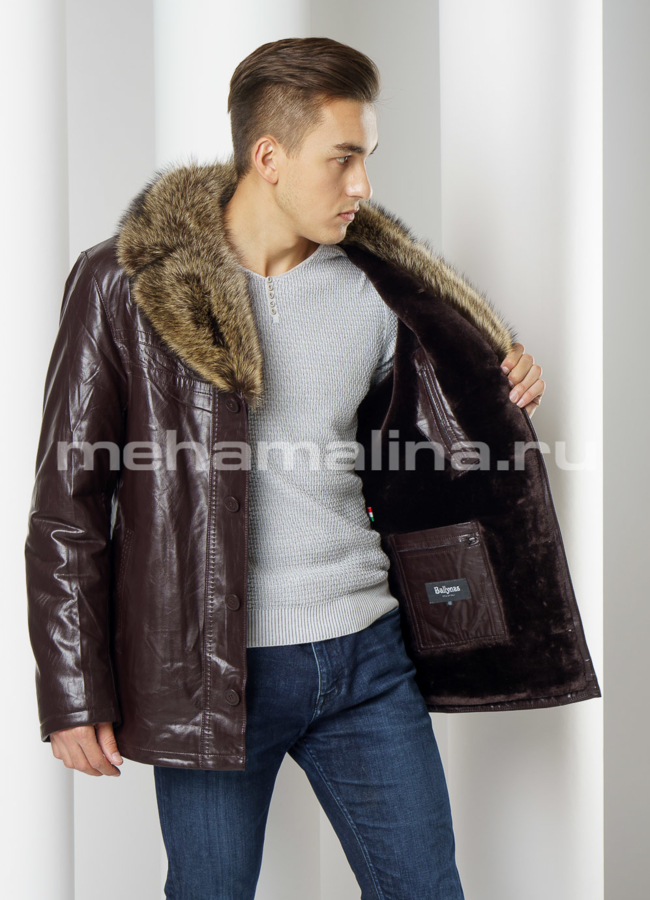 Мужская эко дубленка модель № DM-117 универмаг малина