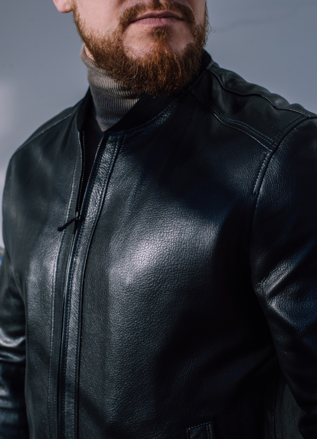 Мужская кожаная куртка синего цвета модель № W256 универмаг малина