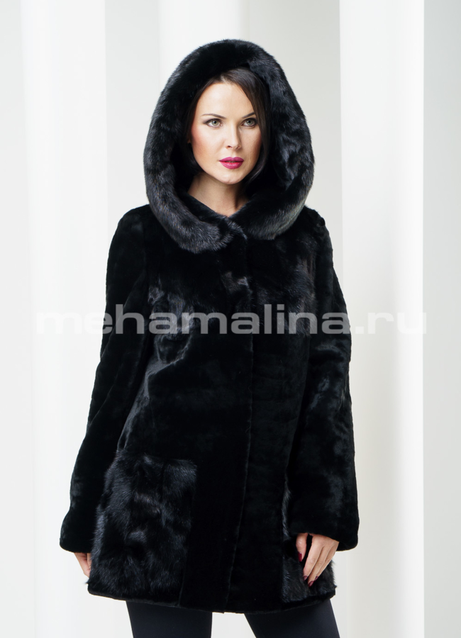Шуба из мутона, цвет черный модель № S-221 в кредит