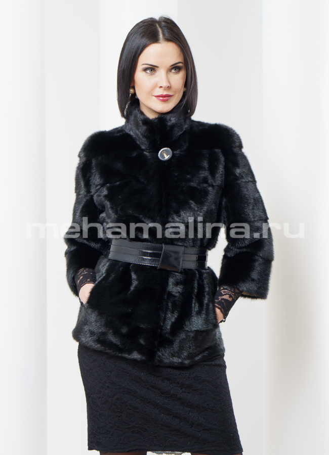 Шуба норка черного цвета модель № S-351 меха малина