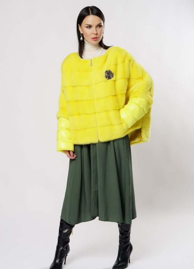 Куртка из норки желтого цвета на молнии модель № S-880 универмаг малина