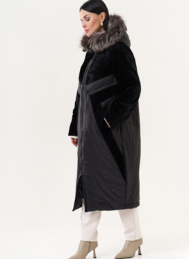 Комбинированный пуховик с овчиной