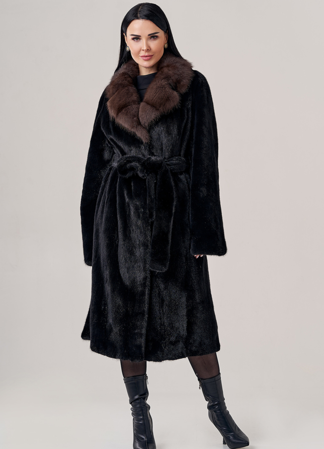 фото Шуба из норки с английским воротником из куницы  модель № 23839