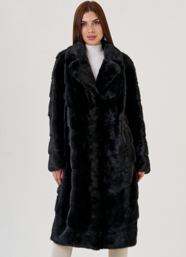 Длинная шуба из норки с английским воротником модель № 80031 универмаг малина