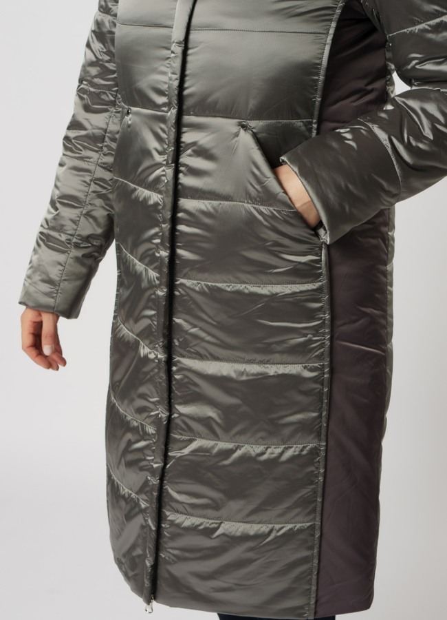 Серый пуховик на молнии с капюшоном модель № 238 универмаг малина