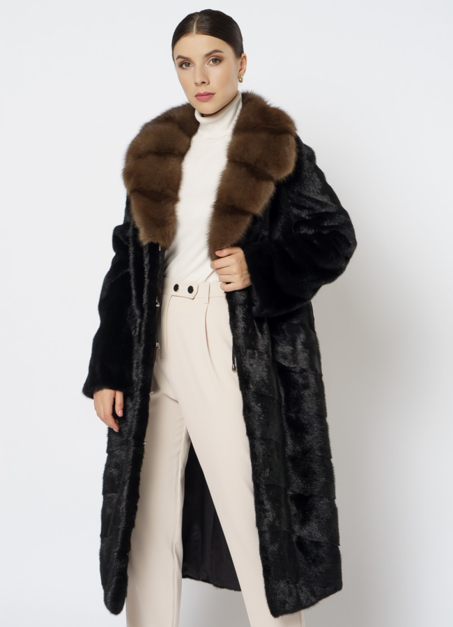 Черная шуба с куницей модель № 1217 универмаг малина