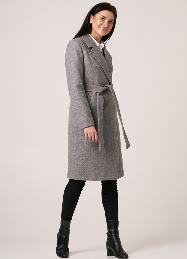 Женское пальто на поясе с английским воротником модель № 5512 универмаг малина