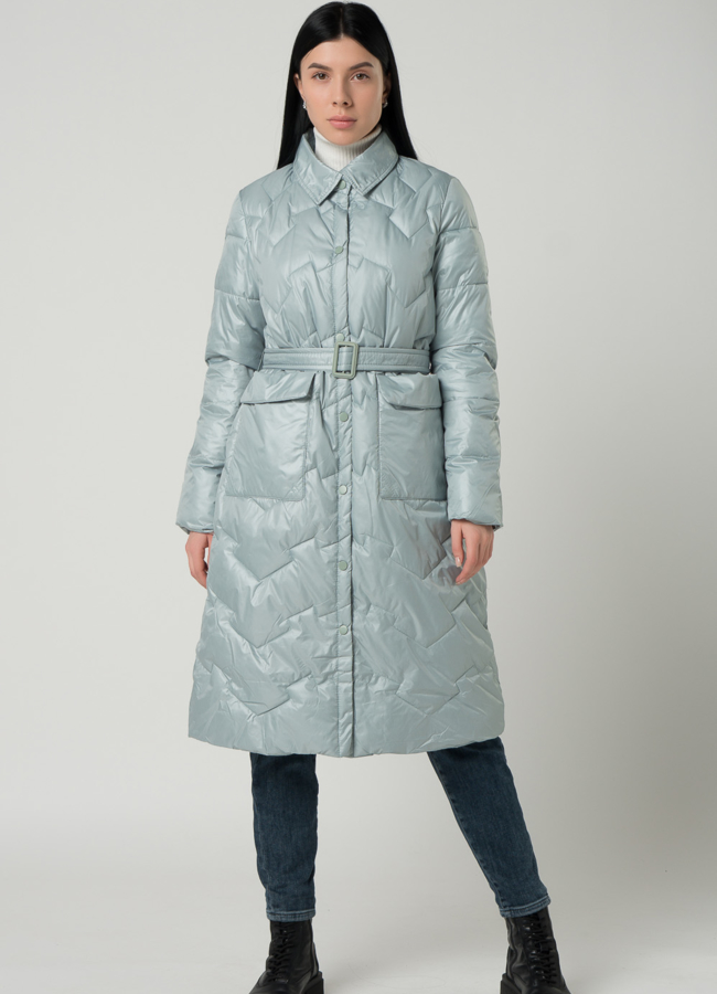 фото Удлиненное пальто с отложным воротником в светло-зеленом цвете модель № 22331