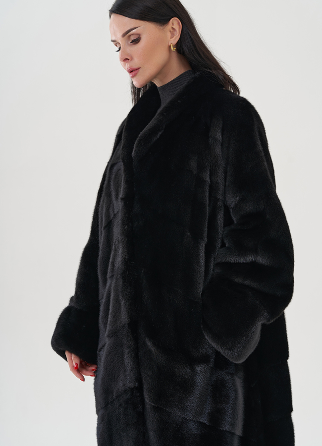 фото Черная шуба из скандинавской норки модель № 24968