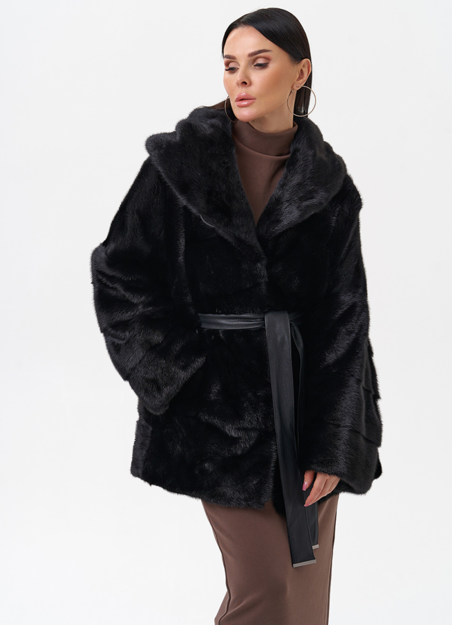 Короткая норковая шуба с капюшоном модель № 29255 универмаг малина