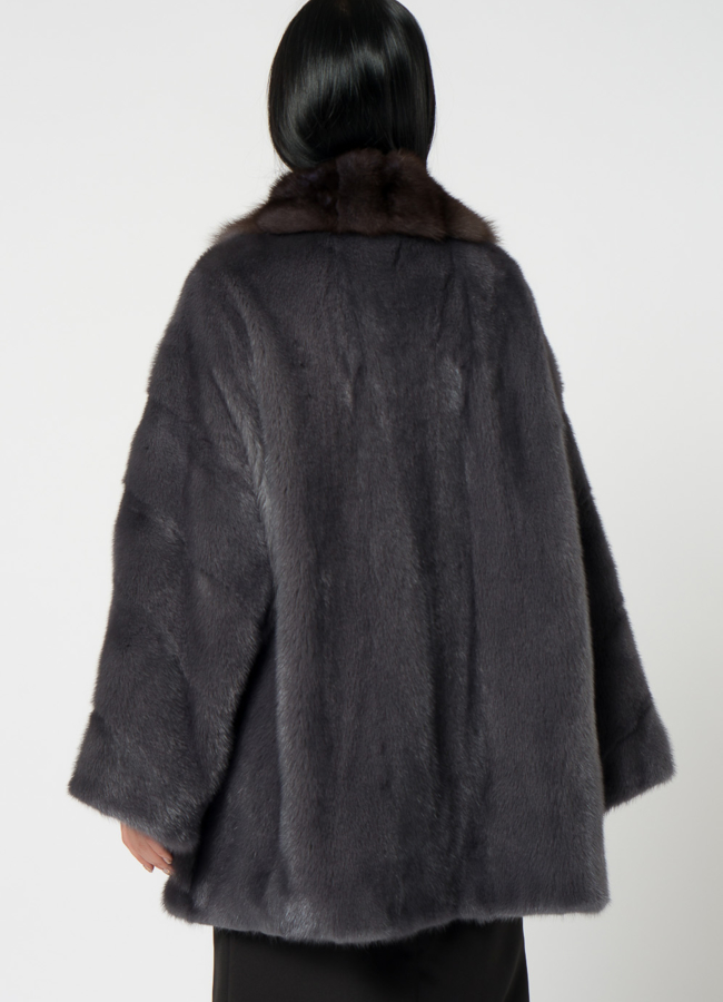 Короткая шуба из норки с английский воротником модель № 1504 в кредит