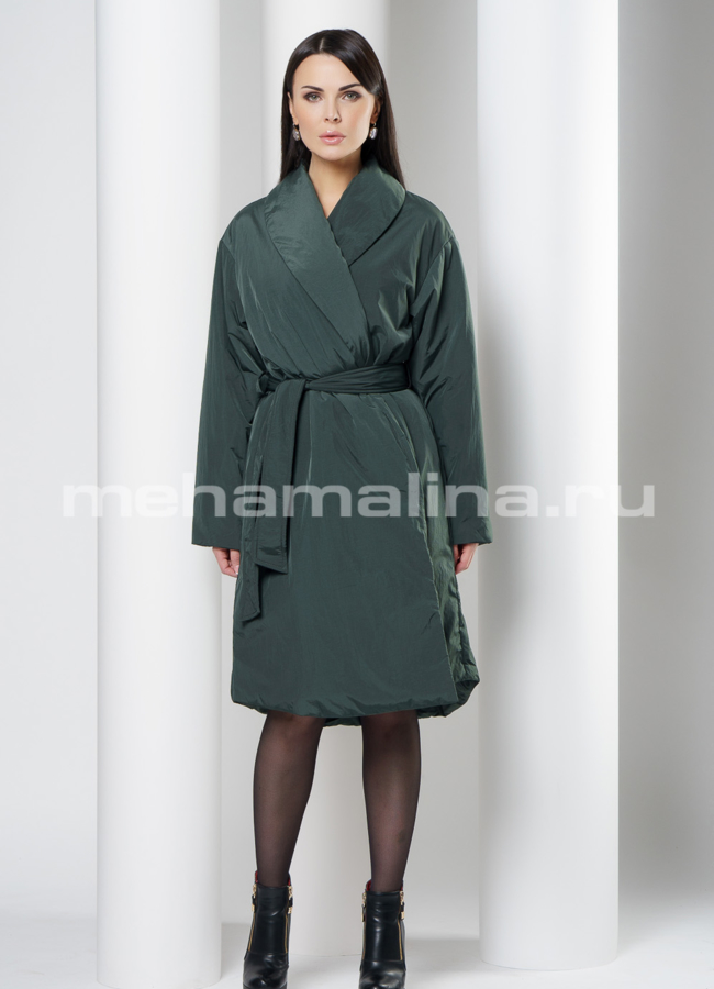 фото Пальто на запах в цвете изумруд модель № 11179