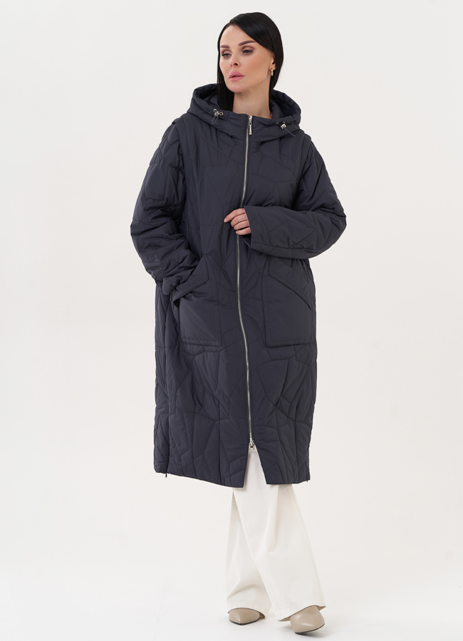 Стеганый пуховик с накладными карманами модель № 27010 меха малина