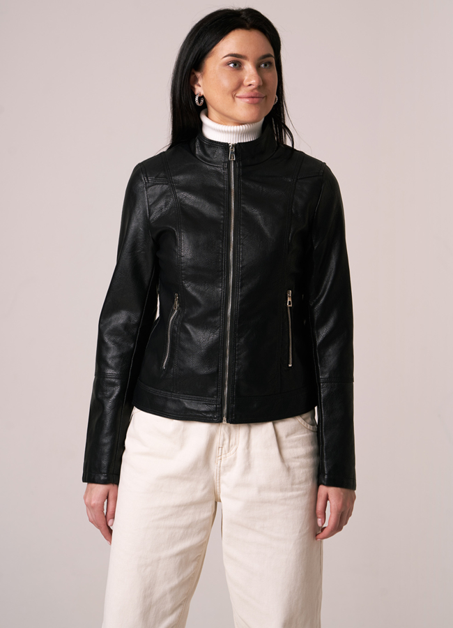 Кожаная куртка на молнии в черном цвете модель № 03 универмаг малина