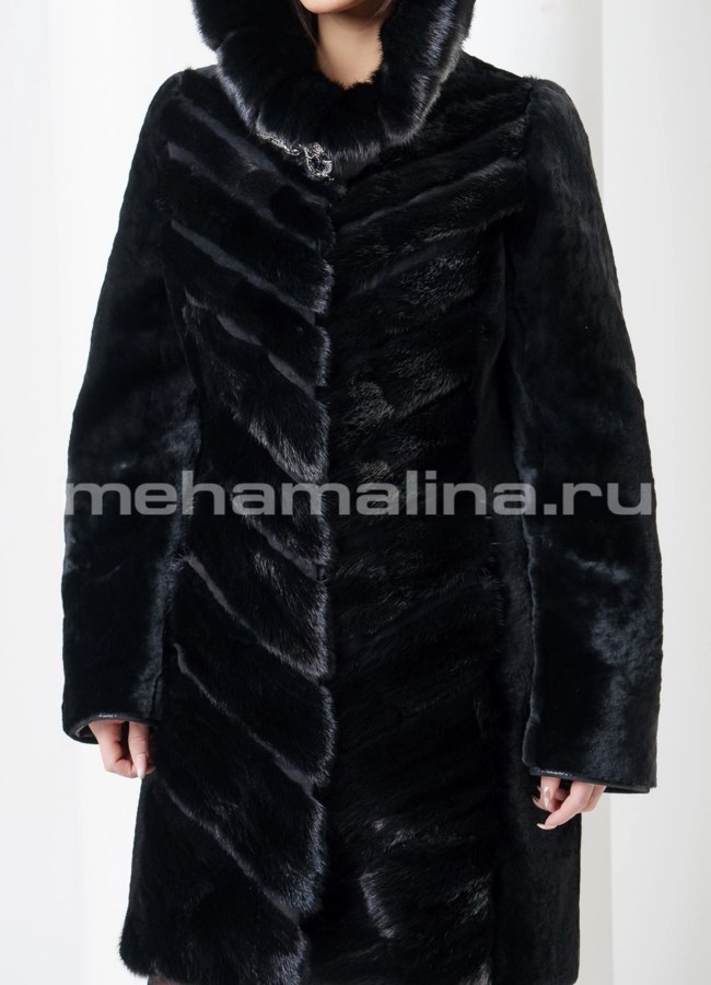 Шуба черного цвета модель № S-559/1 универмаг малина