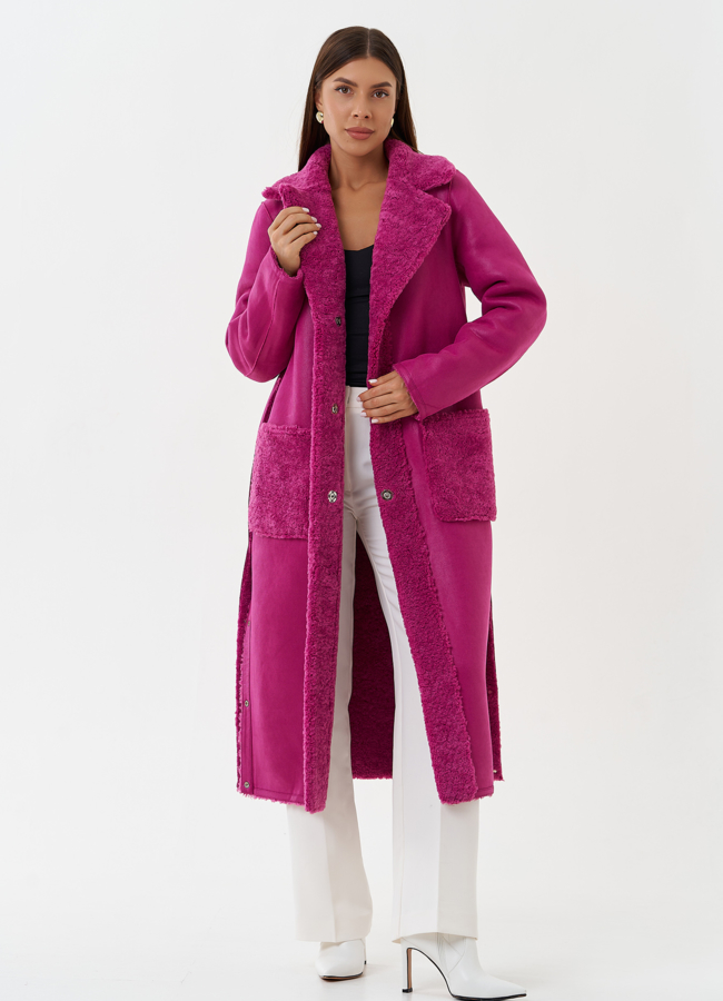 Двухсторонняя эко дубленка с поясом модель № 27779 универмаг малина