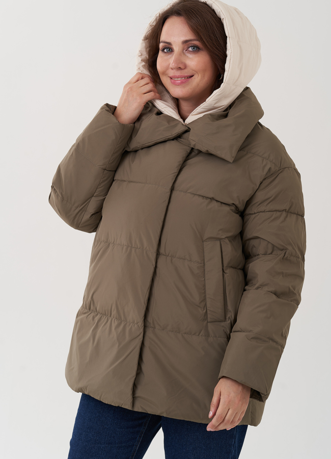 Женский пуховик с капюшоном  модель № 25565 универмаг малина