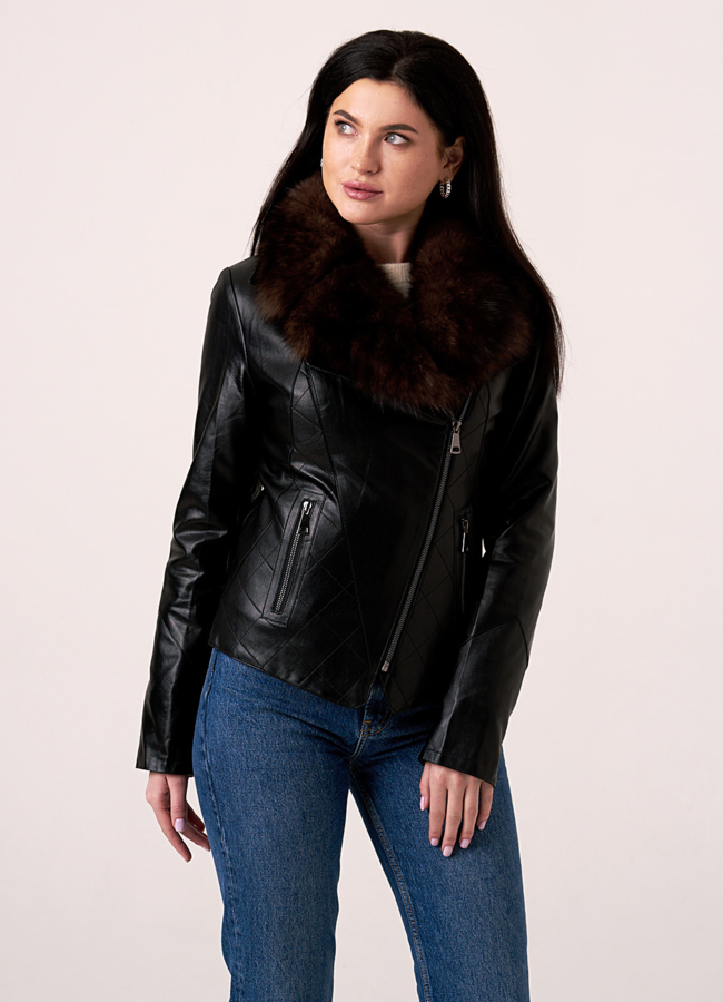 Куртка из эко кожи черного цвета утепленная модель № 11137 универмаг малина